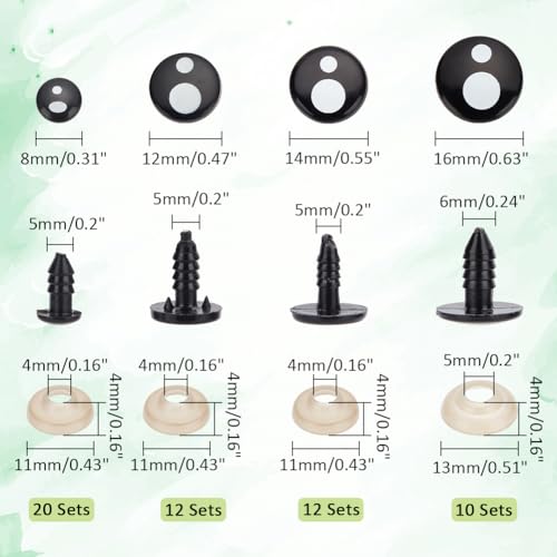 PH PandaHall 54 Sets Safety Eyes for Crochet Craft Eyes Amigurumi Safety Eyes Kawaii Eyes with Washers for DIY Stuffed Animals Puppets Bear Crafts Amigurumi Making 8/12/14/16mm - Image 2