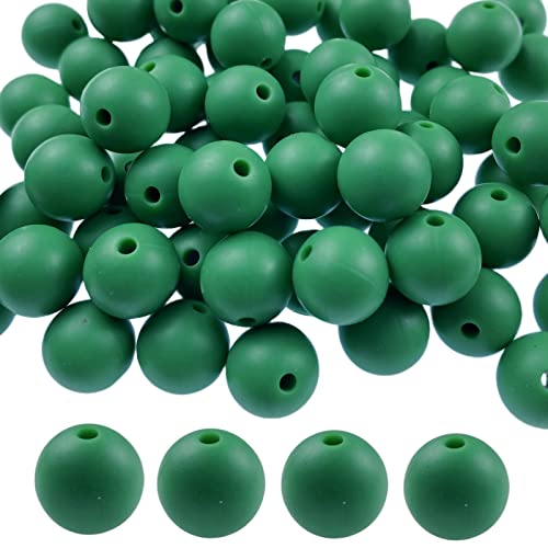 Silicone Beads, 70pcs 12mm Silicone Round Beads for Keychain Making Bracelet Necklace Earring Jewelry DIY Crafts Making(Christmas Green)