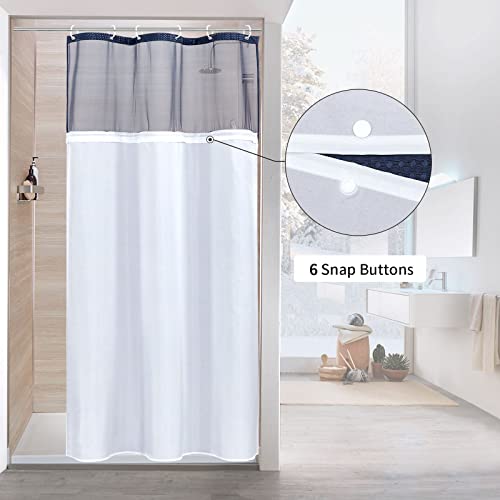 Mitovilla Navy Blue Small Stall Shower Curtain 36 X 72, Narrow Half Size Waffle Weave Fabric Shower Curtain Set With Water-Repellent Snap-In Liner For Modern Neutral Hotel Bathroom Decor #TOP1
