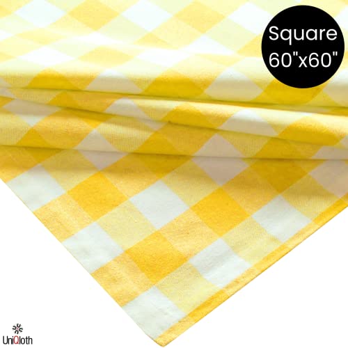 Uniqloth Square Tablecloth Buffalo Check Heavy Duty Fabric 100% Cotton - Washable Dining Table Cover - Ideal For Dinner Party Wedding Christmas Holidays Easter Plaid Table Linen 60X60 Yellow White #TOP2