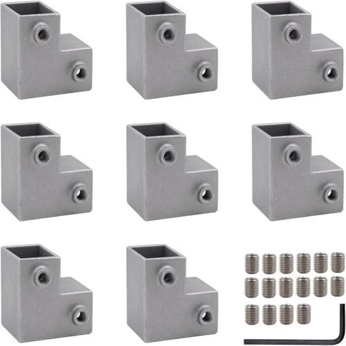 Juego de 8 conectores en forma de T de 3 vías para tubos cuadrados de 1 pulgada, aluminio para uso en barandillas de vallas, marcos de jardín y para proyectos de muebles de bricolaje (B)