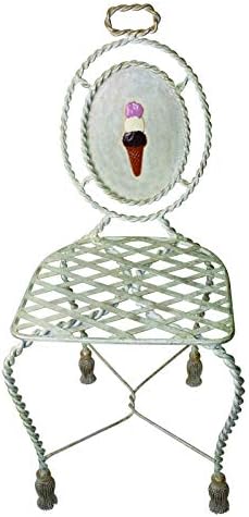 MY SWANKY HOME Wrought Iron Silver Bistro Chair Ice Cream Cafe Indoor Outdoor Tassel