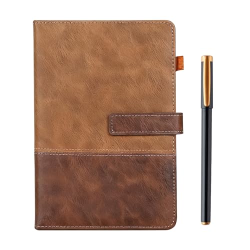 SIMDAO A5 Leather Notebook with Pen 200 Pages Journal with Magnetic Closure Hardcover Journal with Pen Holder Lined Notepad for Business School Travel Office 5.7×8.3 (Brown)