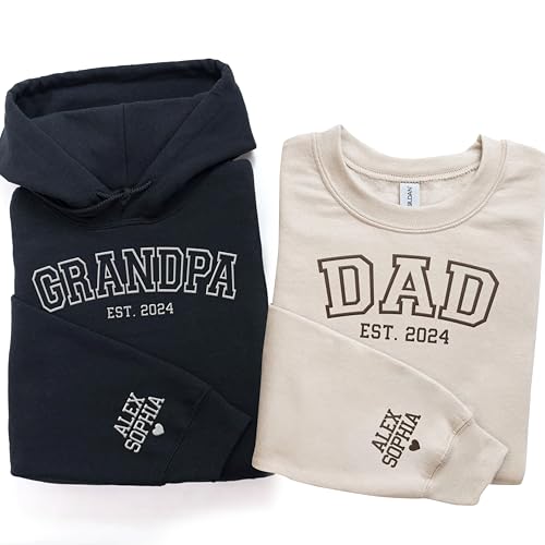 Custom Dad Sweatshirt, Dad Est 2024 Embroidered, Dad Sweatshirts For Men, Custom Dad Sweater, Fathers Day Sweatshirt with Kid Names on Sleeve, Fathers Day Gifts For Dad Customized4