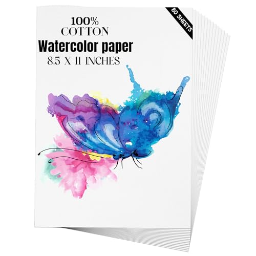 Watercolor Paper 8.5x11 inches 80 Sheets,Heavyweight Artist Paper 140lb/300GSM Cold Press Natural Cotton Paper for Students Artists Watercolor Drawing