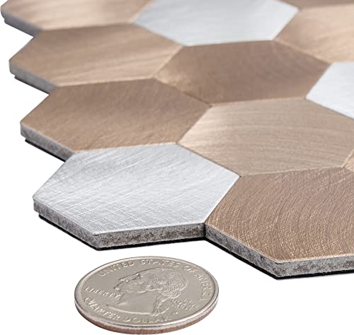 Avant Decor | Aluminum Small Hexagons Tiles | Peel And Stick Kitchen Backsplash Tiles | Stick On Wall Tiles | Easy Diy Installation | 5” X 5” | Sample Tile #TOP5