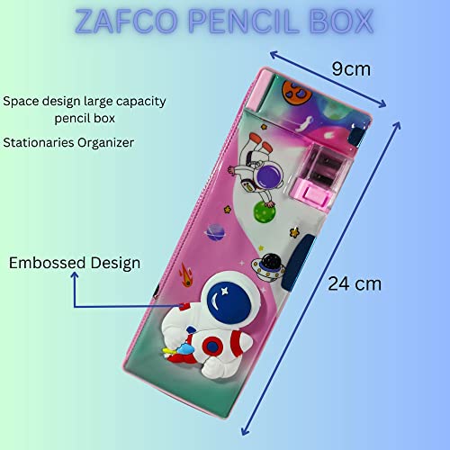 Image of ZAFCO Magnetic Astronaut Pencil Box with Sharpner Large Capacity Space Theme for Kids Boys Girls School Going Children Stationaries Organizer Birthday Return Gift School Supplies (Pack of 1)