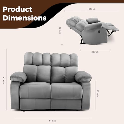 Image of Little NAP Helios Soft Suede Fabric Two Motorized Standard Recliner | Padded 2 Seater Aaram Sofa | Relaxing Chair for Home Office Living Bed Room | Grey