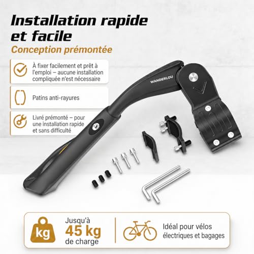 Béquille de vélo pour VTT et vélo électrique charge 45 kg max