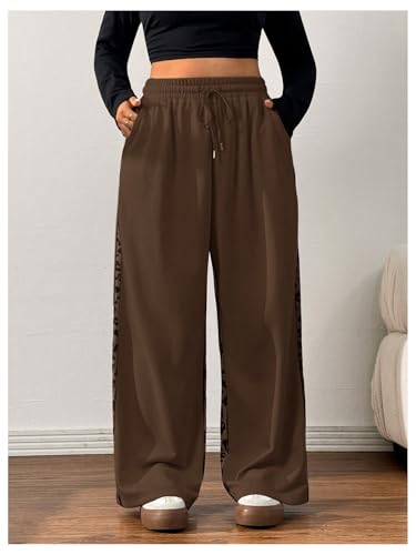 Verdusa Women's Plus Size Leopard Print Baggy Sweatpants Athletic Wide Leg Pants with Pockets3