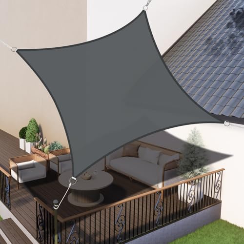 LOVE STORY Sonnensegel Wasserdicht Quadratisch 2x2m Segeltuch Sonnenschutz Windschutz PES mit 95% UV-Schutz für Balkon, Garten, Terrasse (Anthrazit)
