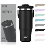 TYESO タンブラー ストロー付き 1200ml 水筒 保冷保温 大容量 ステンレスボトル 蓋付き こぼれない ウォーターボトル 持ち運び 取っ手付 真空断熱 二重構造 広口 直飲み 漏れない アウトドア おしゃれ オニキスブラック KT01-01026-209