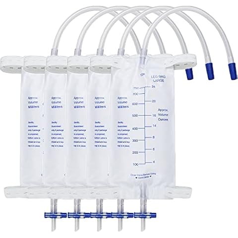 750ml Urine Drainage Bag,Urinary Drainage Bag Latex Free Urine Leg Bag with Anti-Reflux Valve 5pcs Cover