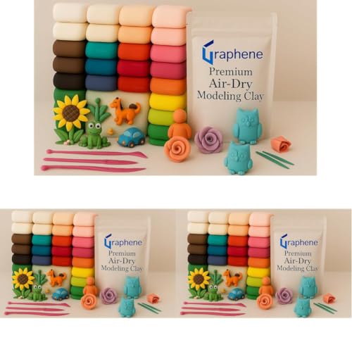 Image of GRAPHENE 24 Pcs Air Dry Modelling Clay Set with 3 Sculpting Tools Creative DIY Art & Crafts Play Set Non Toxic Dough Birthday Return Gift for Boys Girls Clay for 3-10 Years Kids Color As Per Stock
