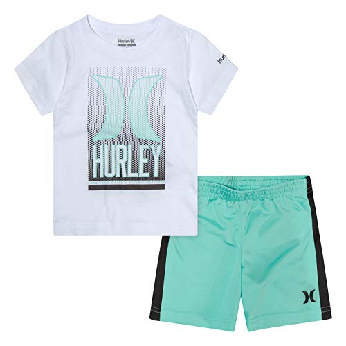 Hurley Baby Boys' Little Graphic T-Shirt and Shorts 2-Piece Outfit Set, Tropical/White, 6