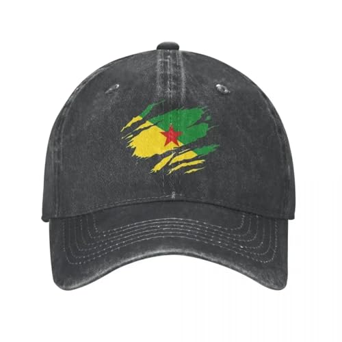 Casquettes de baseball rétro classiques, style déchiré drapeau guyanaise, jean vieilli, Guyane française, hommes Soleil, femmes en plein air, voyages toutes saisons, cadeaux taille ajustable, coton
