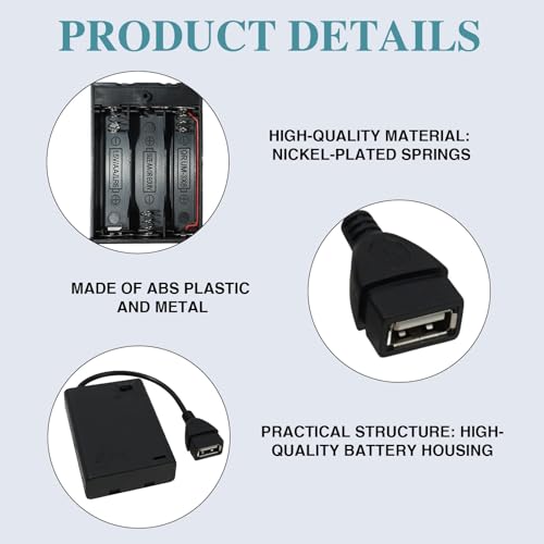 3AA Batteriehalter mit Timer und USB Anschluss, Batteriebox 5V mit Ein/Aus Schalter, Batteriegehäuse mit Deckel und USB Kabel für LED Beleuchtungszubehör