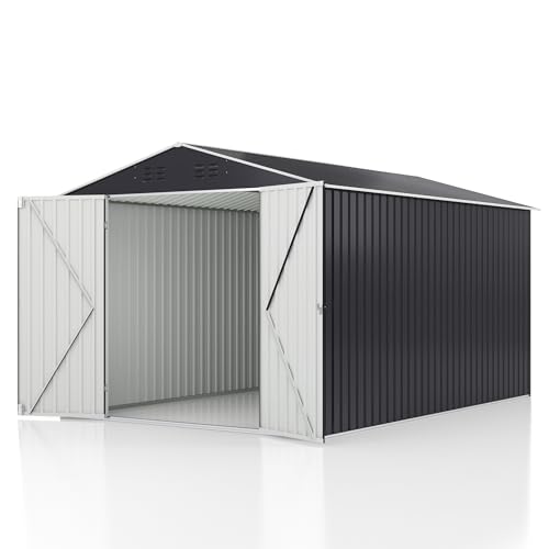 Image of AirWire 8x12 FT Outdoor Storage Shed | Garden Shed with Updated Frame Structure and Lockable Doors, Metal Tool Sheds for Backyard Garden Patio Lawn, Grey