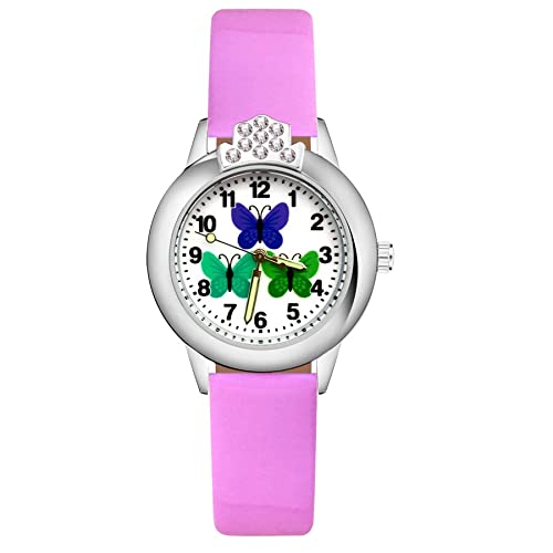 Reloj de niña Dibujos Animados Bonita Mariposa Cristal Estilo Relojes Estudiante Niñas Cuarzo Correa de Cuero Reloj de Pulsera Reloj Relojes para niñas (Color : Sky Blue)