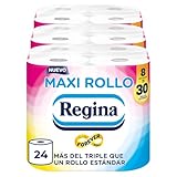 Regina Maxi Rollo - 24 Rollos Maxi de Papel Higiénico, 500 Hojas de 2 Capas por Rollo, Más del Triple que un Rollo Estándar, Envase de Plástico Reciclado al 60%, Papel 100% Certificado FSC®