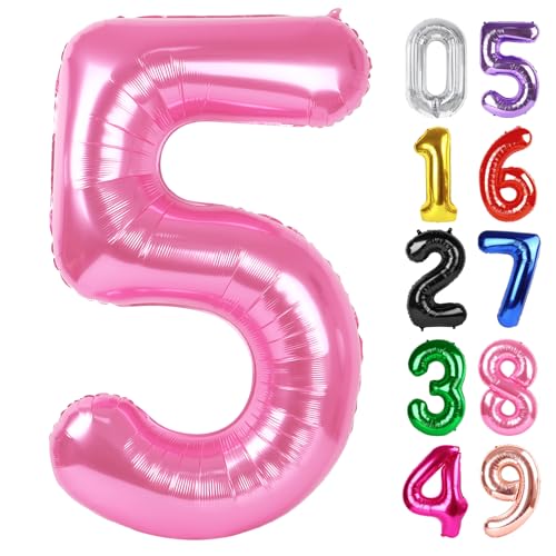 Image of Pink Number 5 Balloon 40 Inch, 5th Birthday Party Decorations, Giant 5 Foil Balloon for Party Supplies