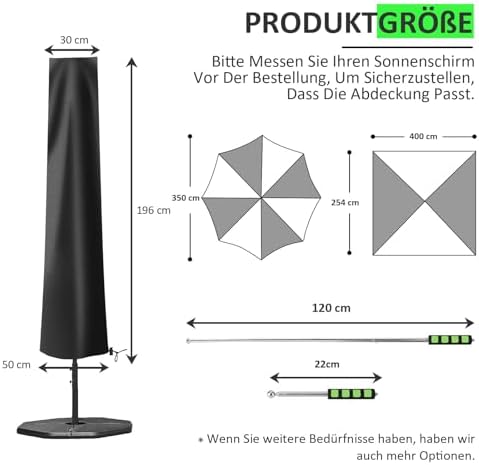  Wetterfest Sonnenschirm Schutzhülle 600D Oxford UV-Abschirmer für Ampelschirm
| Wasserdichte Schutzhülle für Sonnenschi