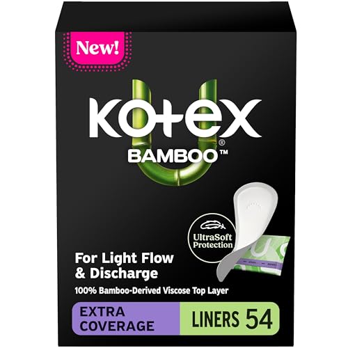 Kotex Bamboo Wrapped Liners Light Absorbency Extra Coverage 54 Count (Packaging May Vary)