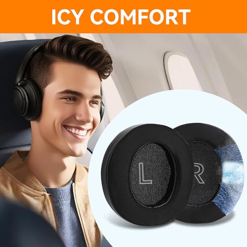 Almohadillas de repuesto con gel refrigerante profesional Lukvcoe para audífonos Anker Soundcore Life Q30/Q35, cojines para orejas con tela de seda helada y espuma de aislamiento acústico de alta densidad - Negro miniatura 5