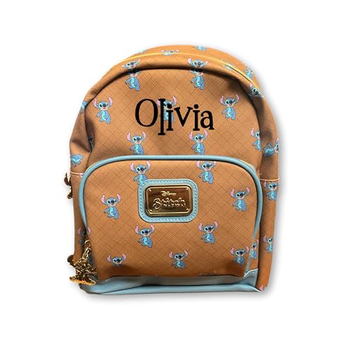 Stitch Backpack Personalized Deluxe Faux Leather Officially Licensed Mini Daypack Travel Bag with Custom Name