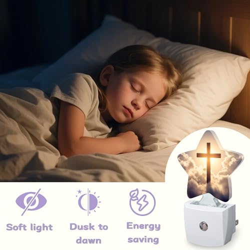 Image of Night Light,Cross Night Lights Plug into Wall Cloud Sunset Decorations for Bedroom Bathroom,Dusk to Dawn Sensor Kitchen Hallway Stairs Energy Efficient Desk Lamp