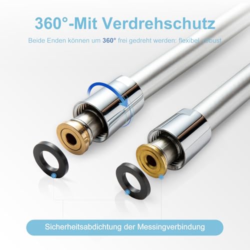 OFFO Brauseschlauch Duschschlauch 3m, Universal Duschrohr mit Duschschlauch Waschmaschine Hochdruck Brauseschlauch für Badarmaturen Ersatz,Silber