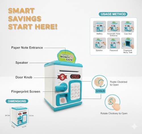 Image of Fun Express Piggy Bank | Gullak for Kids | Smart ATM | Money Saving Box | Fingerprint Touch Sensor & Password Lock | Electronic Money Safe | Auto-Note Suction, Lights & Sound