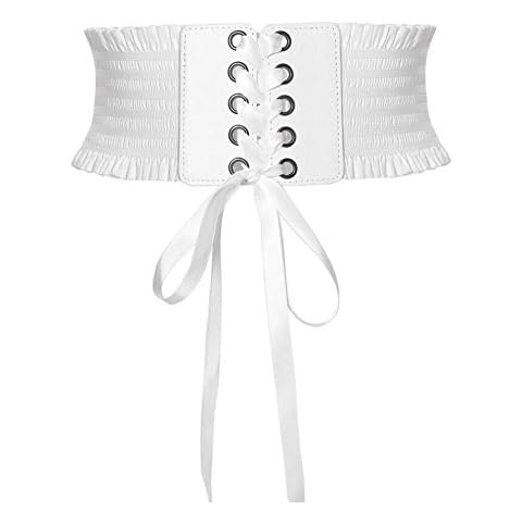 Oyccen Womens Lace-up Wide Girdle Decoration Waistband Elastic Cincher Corset, White, One Size Cover