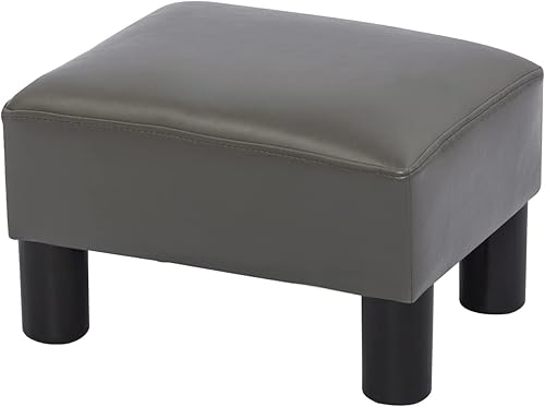 Adeco Taburete otomano pequeño de lino de 15.4 pulgadas para reposapiés, taburete rectangular moderno con patas de plástico antideslizantes para