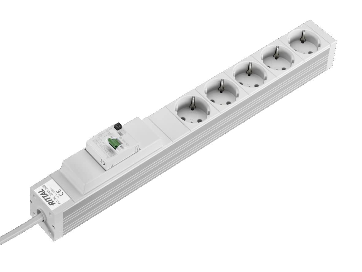 Rittal Listwa zasilająca DK D Schuko 5 gniazd, 250 V, 16 A, LHT 482, 6 x 44 x 44 mm, z przełącznikiem FI