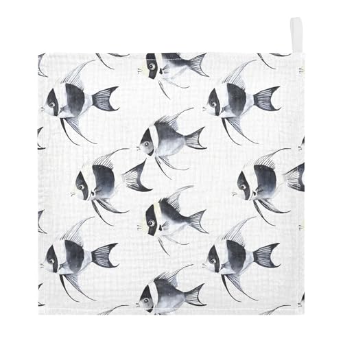 Image of vvfelixl Black and White Angelfish Baby Burp Cloths Baby Muslin Washcloths for Boys Girls Cotton Babys Face Towel for Newborn Infants Soft and Absorbent 11.8 X 11.8 in, 5 Pack