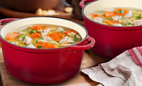 Hystrada Enameled Cast Iron Dutch Oven - 5Qt Dutch Oven Pot With Lid And Steel Knob 500 Degrees - Cast Iron Cookware For Gas, Electric & Ceramic Stoves - Red Enamel Dutch Oven For Cooking & Baking #TOP4