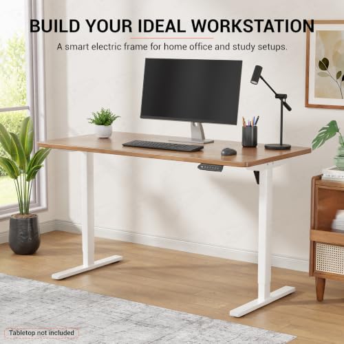 Image of Lukzer Electric Height Adjustable Desk Frame with Single Motor (EST-003-F /White) Strong Metal Sit Stand Table Base with LED Control Panel, 3 Memory Presets, DIY Workstation Frame 84-126 cm Width