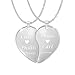Engraved Couple's Split Heart Tear Drop Shaped Silver Necklace Set Personalized FREE