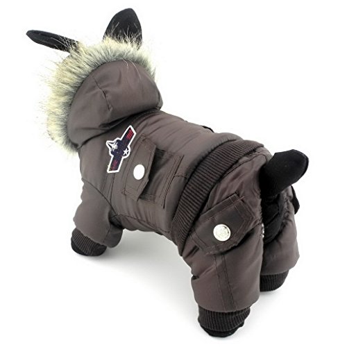 Ranphy Waterproof Dog Snowsuit Jumpsuit Hoodie Winter Coat Pet Fleece Lined Clothes Puppy Cotton Padded Outfit Cold Weather Hooded Airman Jacket Warm Cat Clothes Chihuahua Parka Girls Boys Brown S
