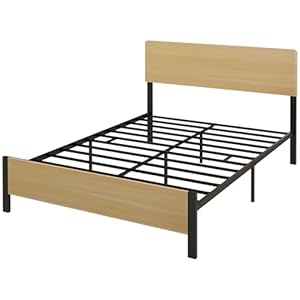 HOMCOM Cadre de lit Double en Acier avec Ressorts et tête de lit Compatible avec Un Matelas de 140 x 190 cm Effet Bois foncé