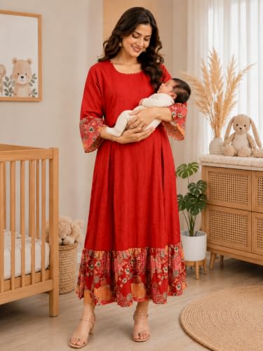 Image of RITIJYA Zipless Feeding Kurta Dress for Women | Maternity Nursing Kurti, No-Zip Easy Access | Extra Pleats Pre to Post Pregnancy | Quick-Dry Fabric | S-4XL