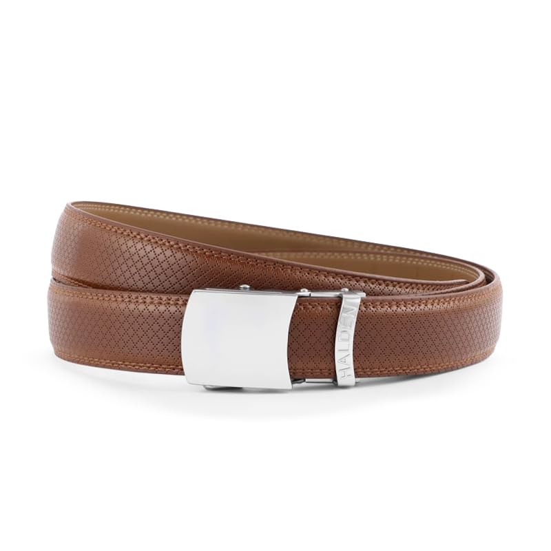 Image of HALDEN THEO Tan Belt For Men Leather Original (Adjustable Fits Up to 44 Inch Waist) Ratchet Strap with Classic Buckle & Magnetic Auto-lock
