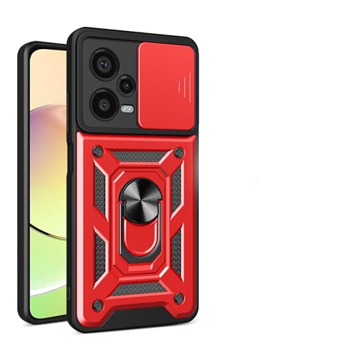 bojioderf Compatible with Xiaomi Poco X5 5G Case,Compatible with Redmi Note 12 5G Magnetic Bracket [PC+TPU] 2 in 1 Slide Lens Red