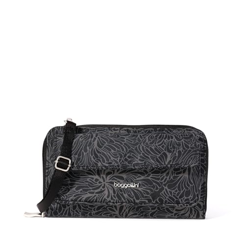 RFID Phone Wallet Crossbody - 8.4"x 4.5" Crossbody Phone Case with Card Holder, Midnight Blossom