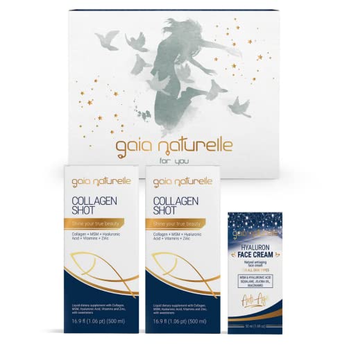 Gaia Naturelle Geschenk-Set, 2x Flüssiges Meereskollagen (2x 500ml) und 1x Hyaluron Gesichtscreme, Kollagen, Gesichtscreme (1x 50m) Cover
