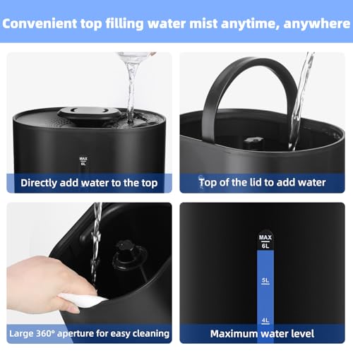 5L Humidifiers for Bedroom Large Room Home, Cool and Warm Humidifier for Plants Mist Top Fill Desk Humidifier Essential Oil Diffuser, Quiet Humidifiers with Adjustable Mist,360°Nozzle-Black by Coolfiqu - Image 6