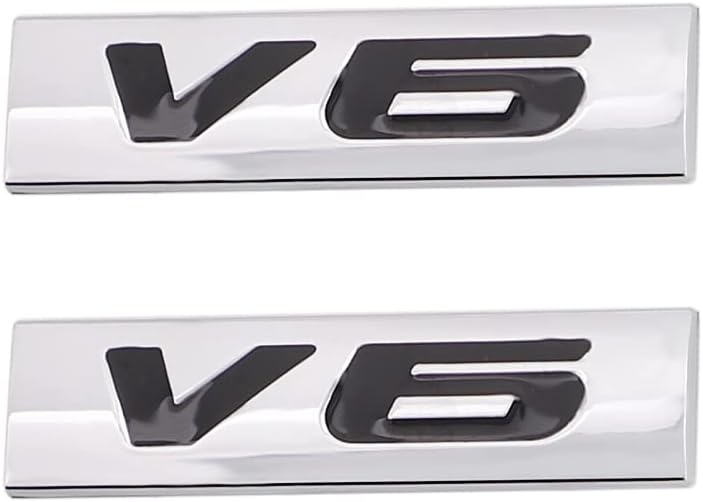 CARRUN 2 Pcs V6 Emblem 3D Metal Nameplate Badge Decal Car Side Rear Front Trunk Bumper Badge Sticker For Universal (Silver Black)