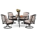 Sophia & William Patio Dining Set 5 Piece Outdoor Table Furniture Set - 4 Padded Swivel Dining Chairs and 1 Square Metal Table with Umbrella Hole for Garden Deck Backyard