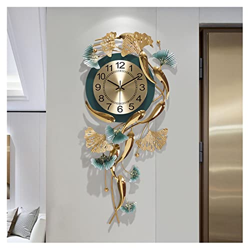 Horloge murale Ginkgo Biloba en fer forgé artisanal montre à quartz chic pour grand salon